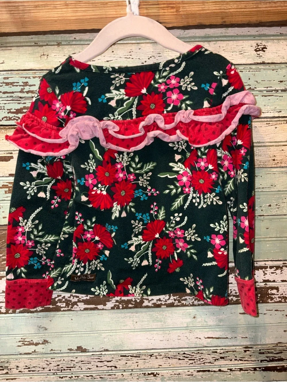 Matilda Jane Dark Green Floral Top with Pink & Red Ruffle Pants